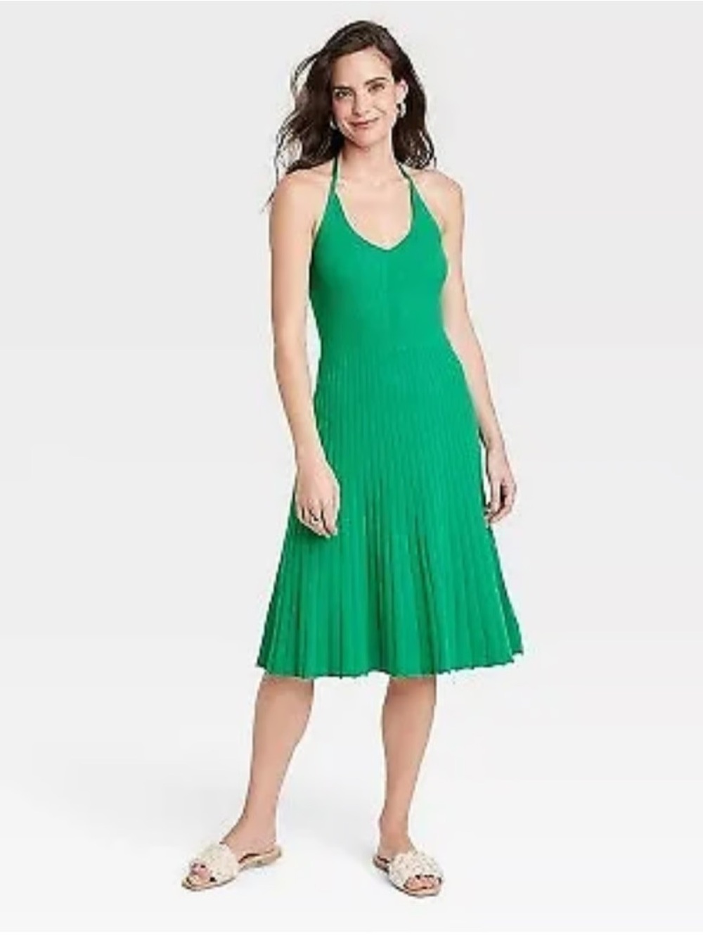 a new day Emerald Halter Pleated Midi Dress